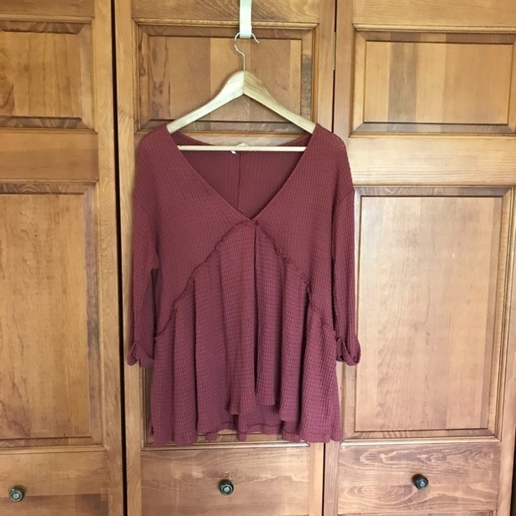 Boho Burnt Orange Waffle Knit Blouse - Picture 4 of 5